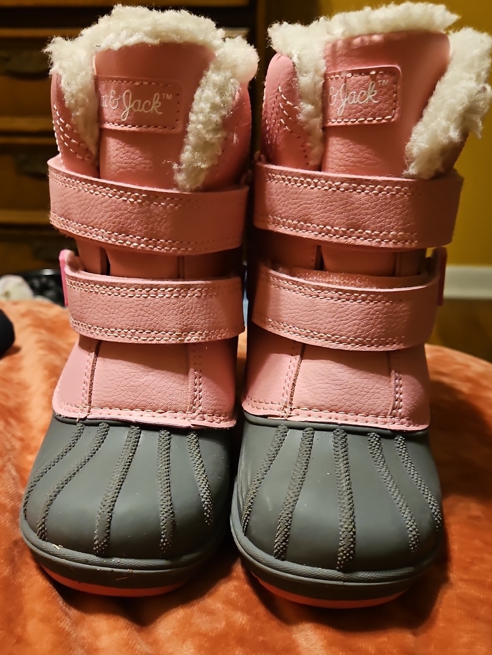 Cat &jack Pink and Gray Kids Snow Boots with Faux Fur Cuff 10t